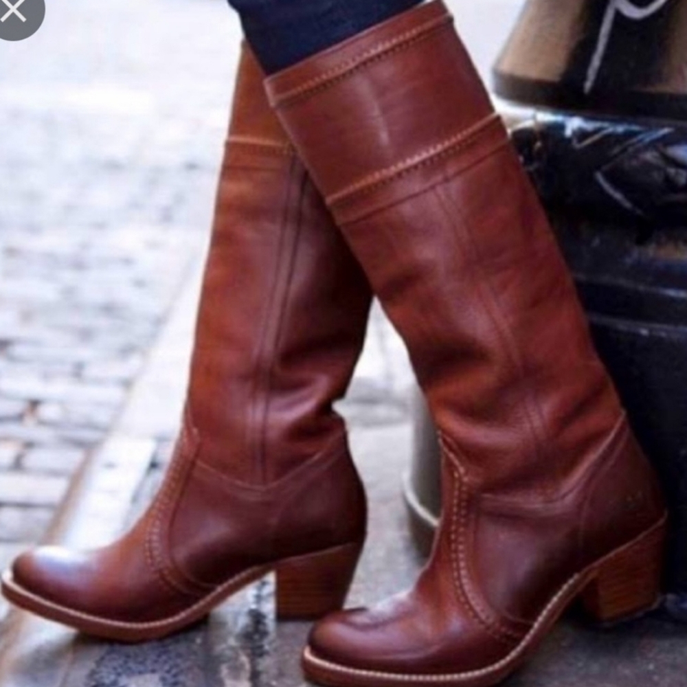 Frye Jane Knee High Riding Brown Leather Boots